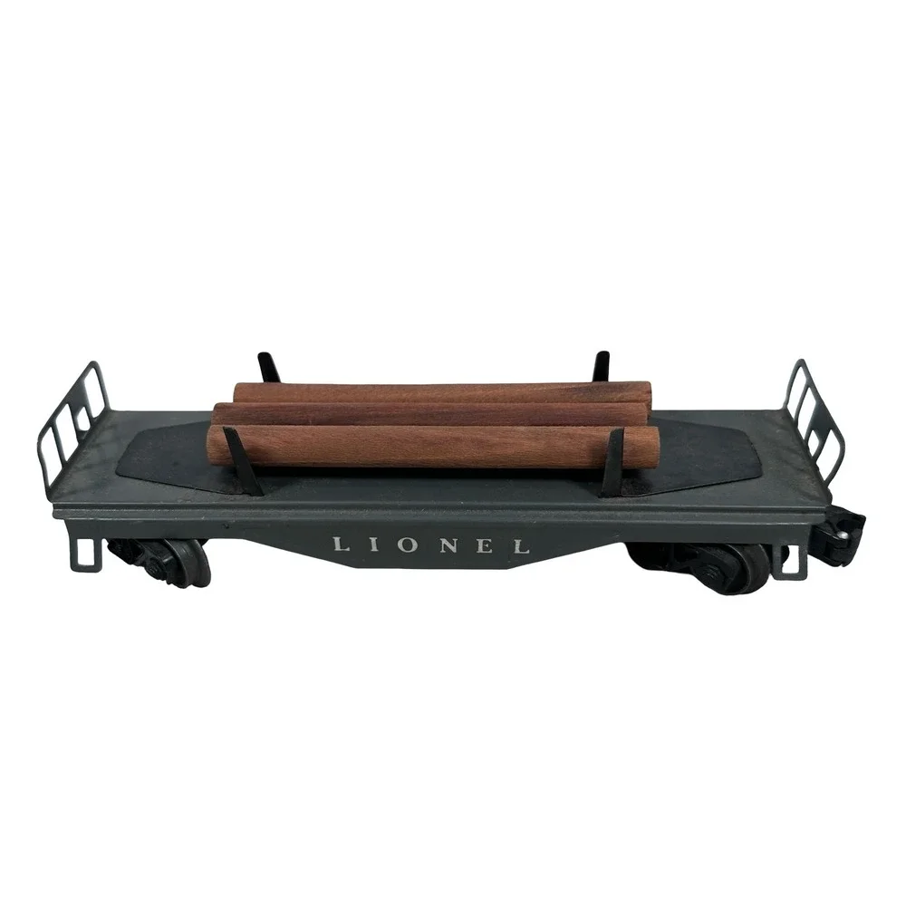 Lionel O Gauge Gray Flatcar with 3 Wooden Logs Postwar Style Model Train Car